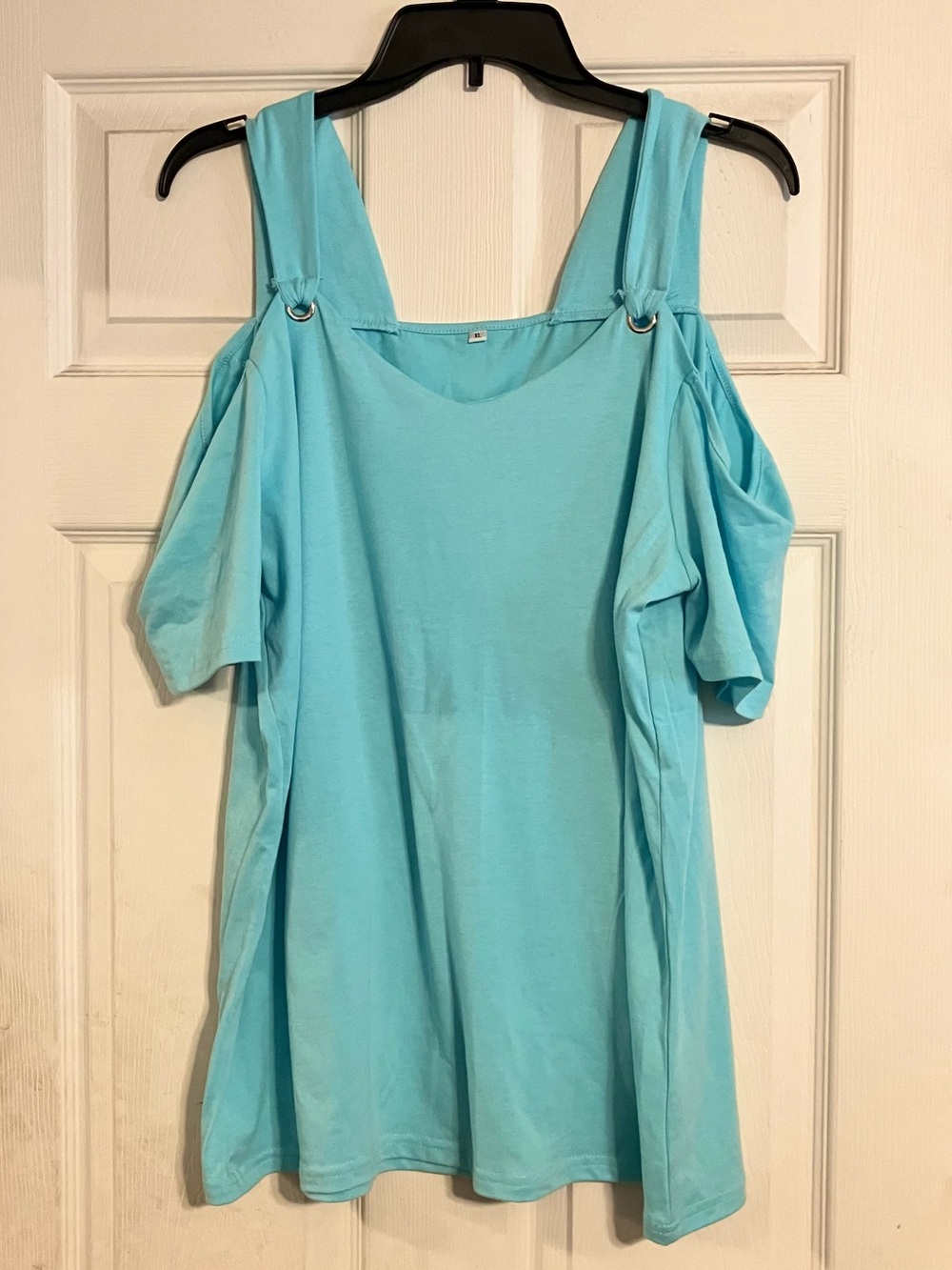 Sky Blue Grommet Ring Cold Shoulder Short Sleeve Tank T-Shirt Top Size XL